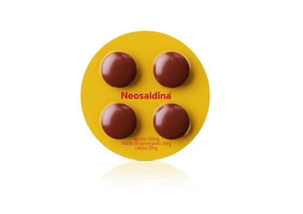 Embalagem de Neosaldina de 4 comprimidos.