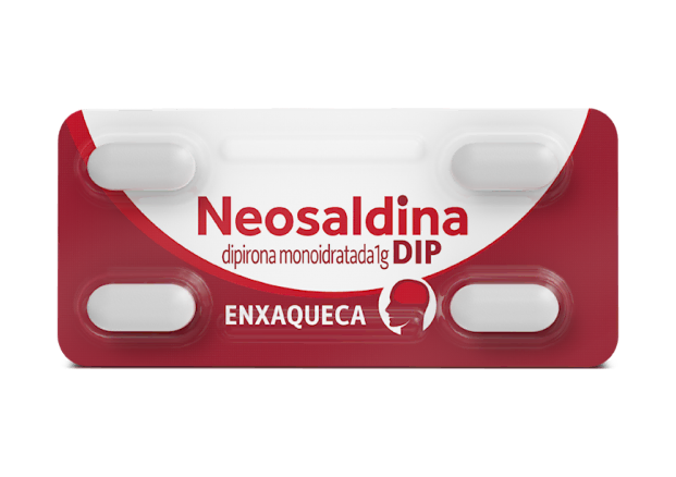 Embalagens de Neosaldina Dip com 4 comprimidos.